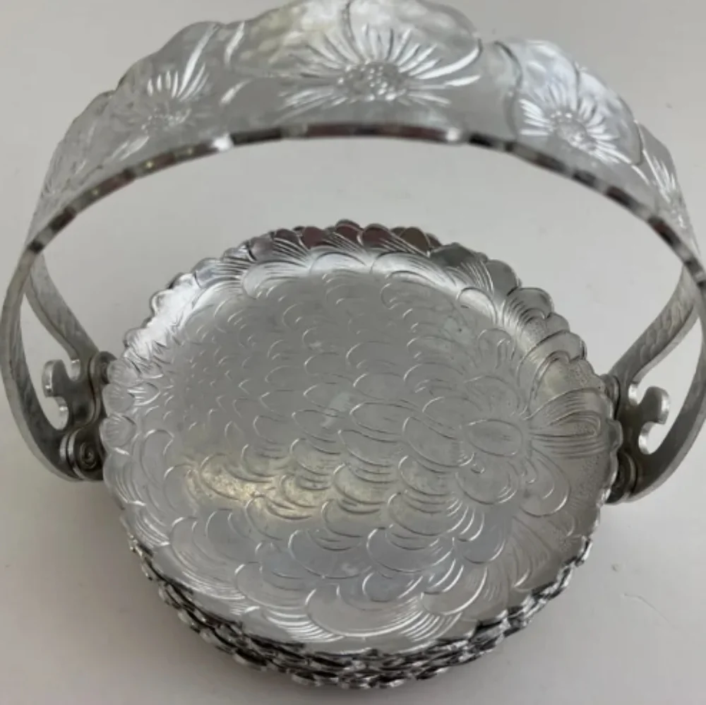 Vintage Brilliantone Silver Caddy & Coasters, Wildrose Design, Mid-Centu…